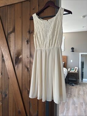Alythea Sleeveless Lace Bodice Mini Dress in Cream